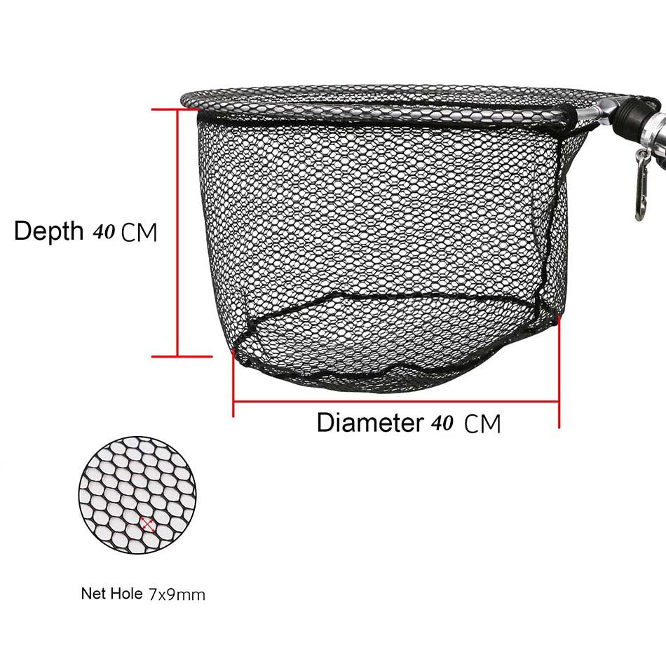 Foldable Fish Landing Net Rubber Mesh 8MM Mesh Rubber Coated Fishing Net  with Aluminum Handle 30CM Depth for Fishing Accessories