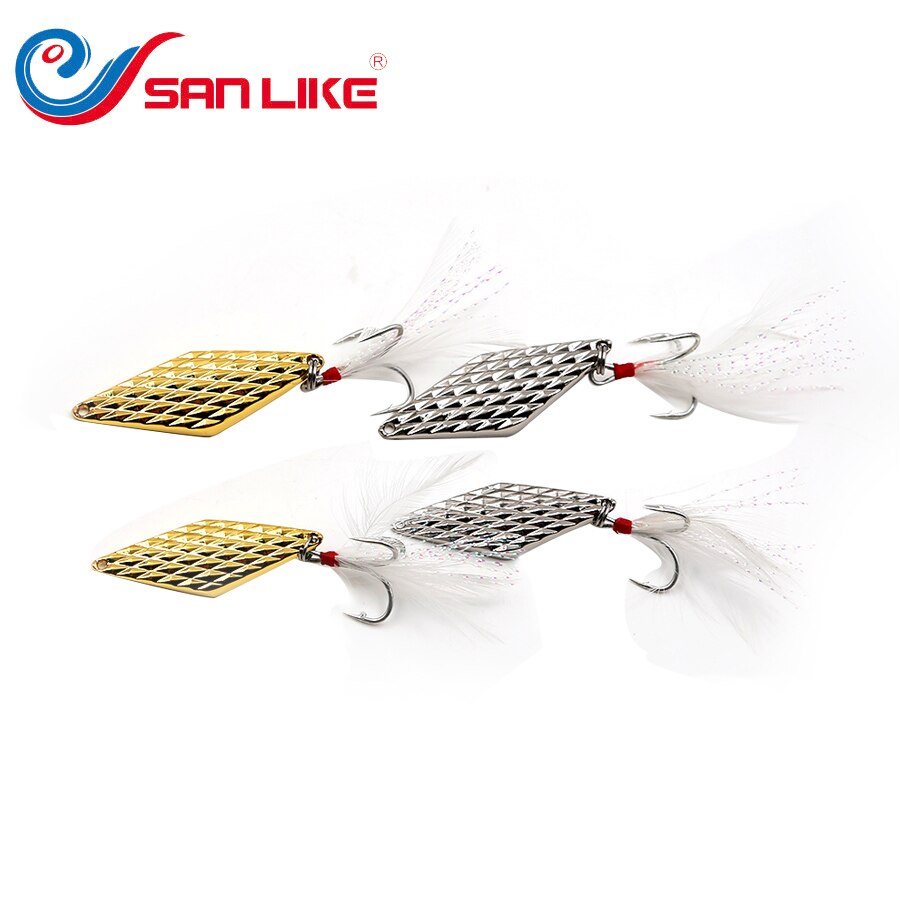 2pcs/lot High-quality Metal Spinner Spoon Fishing Lure Hard Baits Sequins Noise Paillette with Feather Treble Hook Tackle 10/15g
