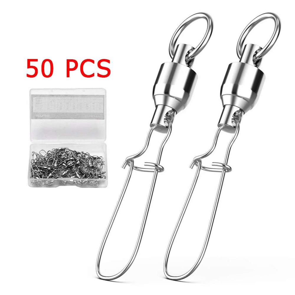 SANLIKE 50 Pieces Fishing Ball Bearing Swivel Fishing Lure Connector High Strength Stainless Steel Anticorrosion High-speed