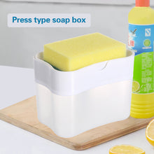 Load image into Gallery viewer, KOMCLUB Dishwash Dispenser Soap Pump Liquid Sponge Holder Soap Sponge Dispenser Kitchen Tool 2-in-1 Manual Press Liquid With Washing pump soap Box
